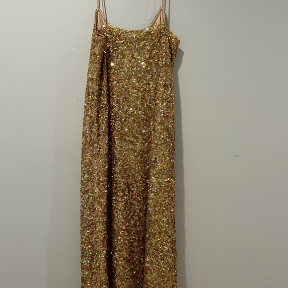 NWOT Zara Gold Square Sequins Midi Slip Dress Size S/M - Picture 5 of 9
